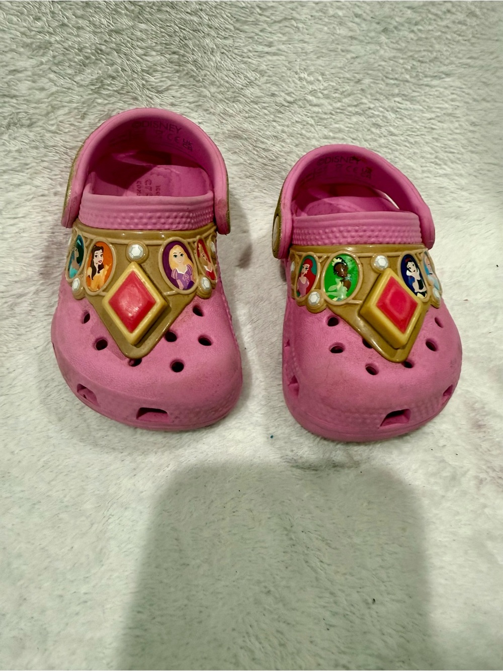 CROCS Kids Pink Clog Sandals with Gold Princess Accents
